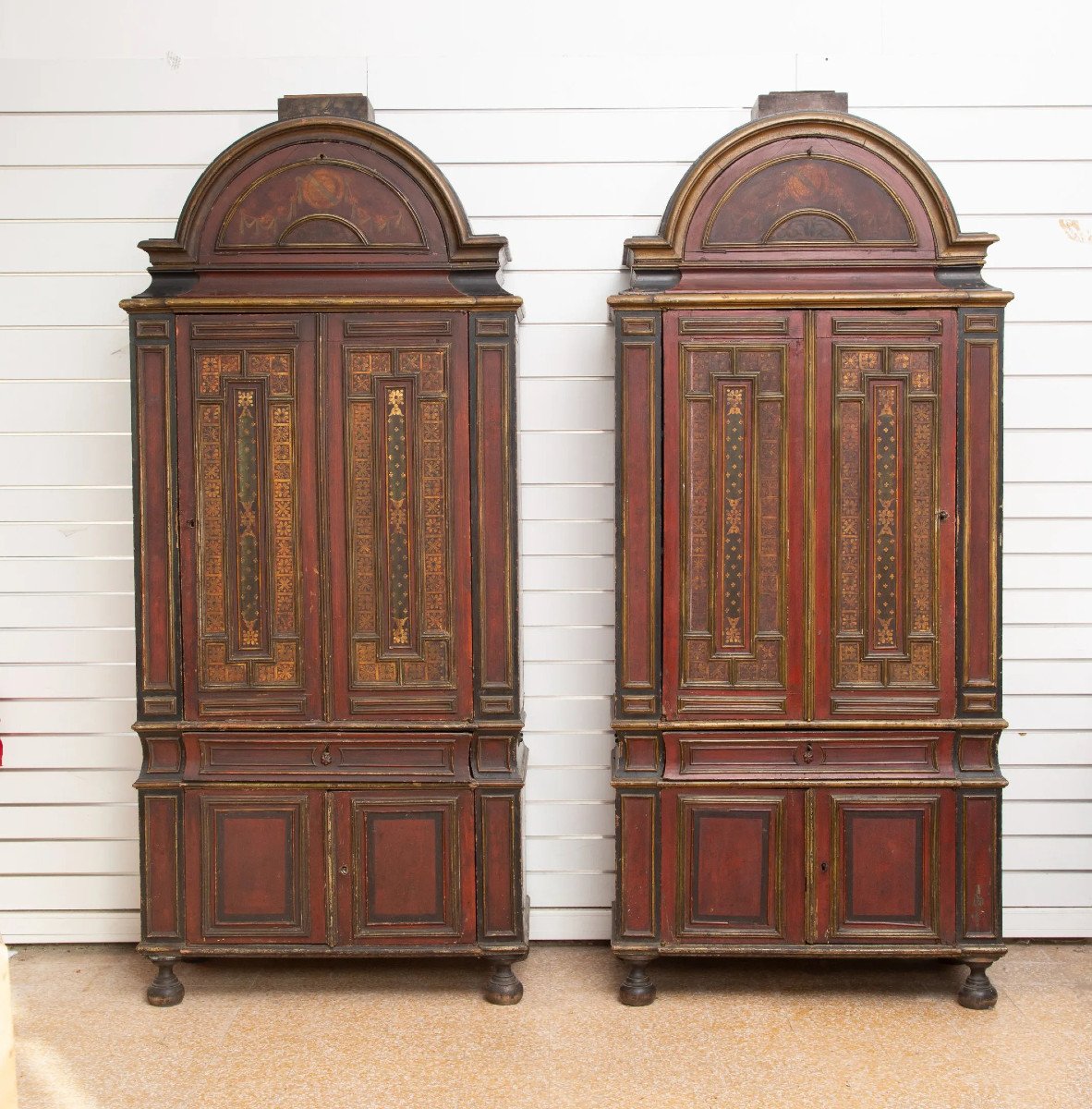 Pair Of XIXth Cabinets , Painted And Gilded Wood.