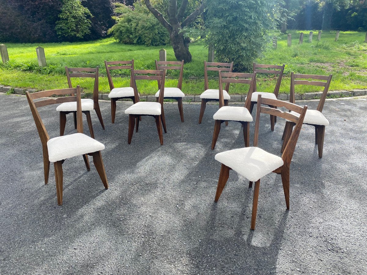 Guillerme Et Chambron , Suite De 10 Chaises Chêne , Assises Refaites En Laine ,circa 1960/1970