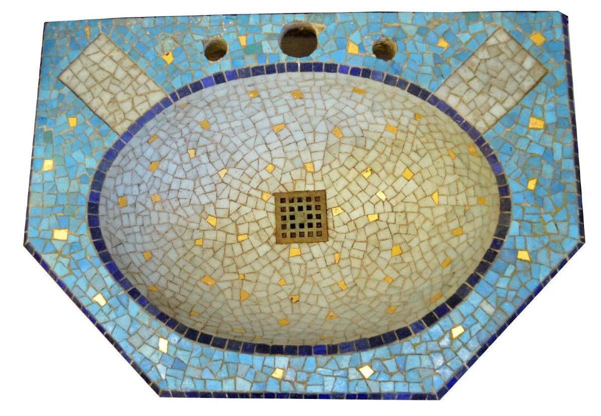 Ancien Lavabo à Décor De Mosaïque Circa 1900/1930-photo-4