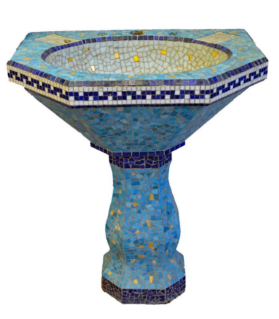 Ancien Lavabo à Décor De Mosaïque Circa 1900/1930