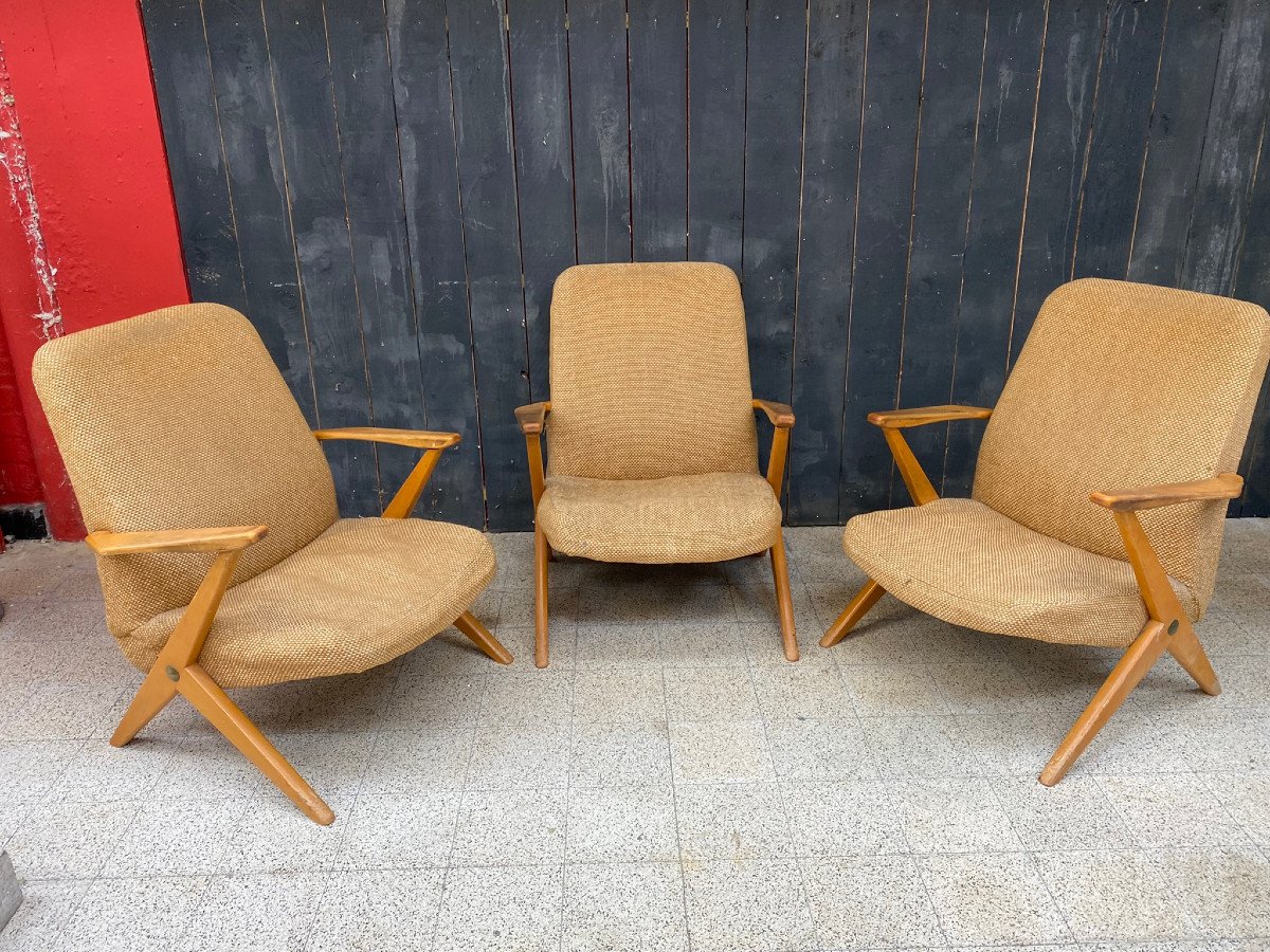 3 Cees Braakman Armchairs, Edition Pastoe Circa 1950/1960