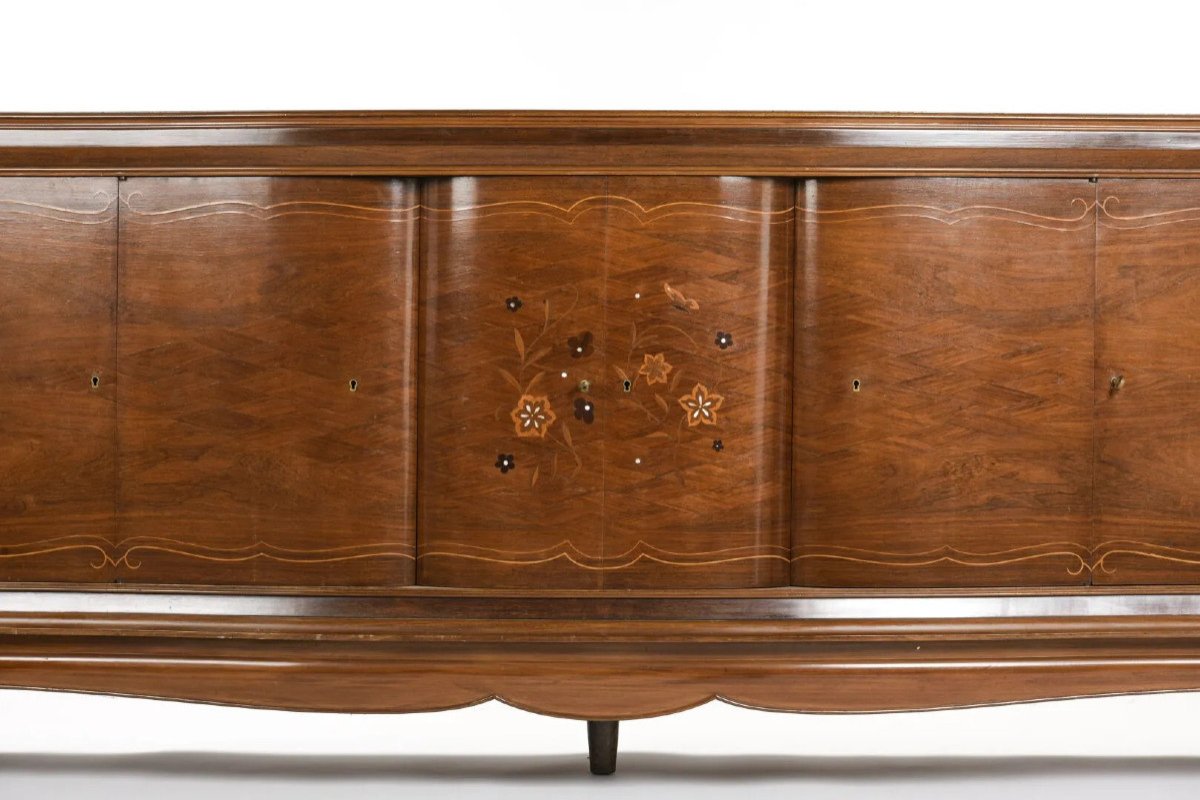Large Art Deco Sideboard In Rosewood, Precious Wood And Bronze Circa 1930-photo-3