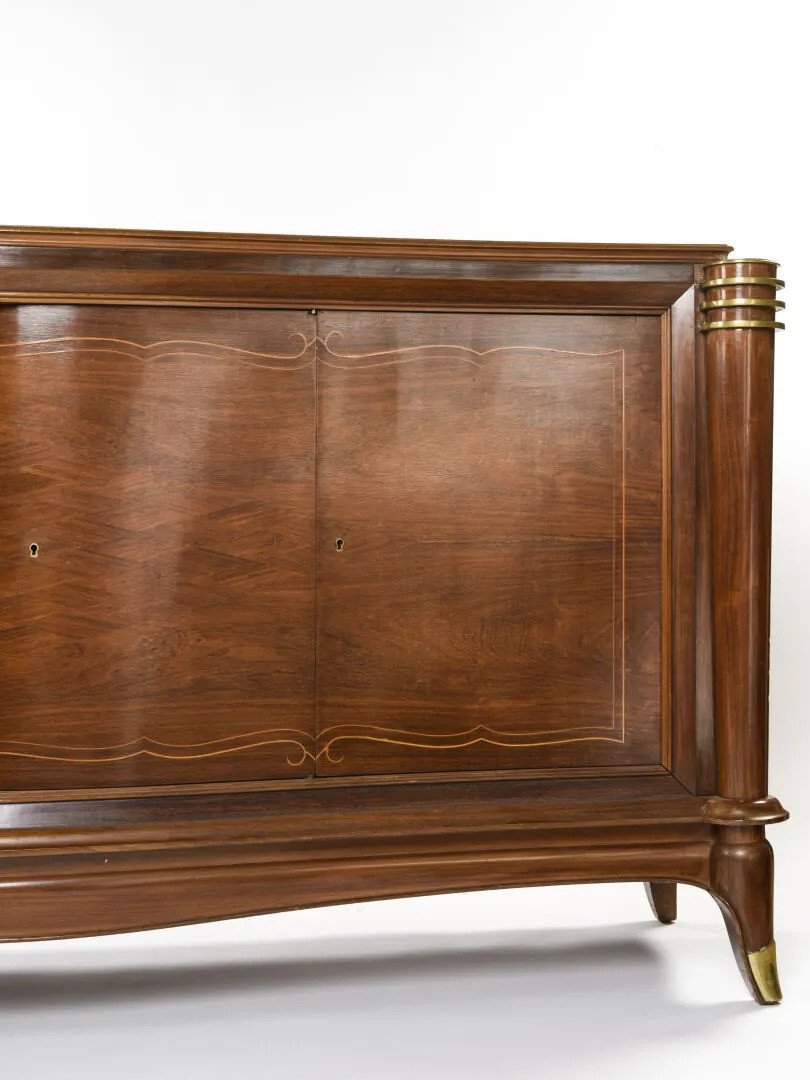Large Art Deco Sideboard In Rosewood, Precious Wood And Bronze Circa 1930-photo-3