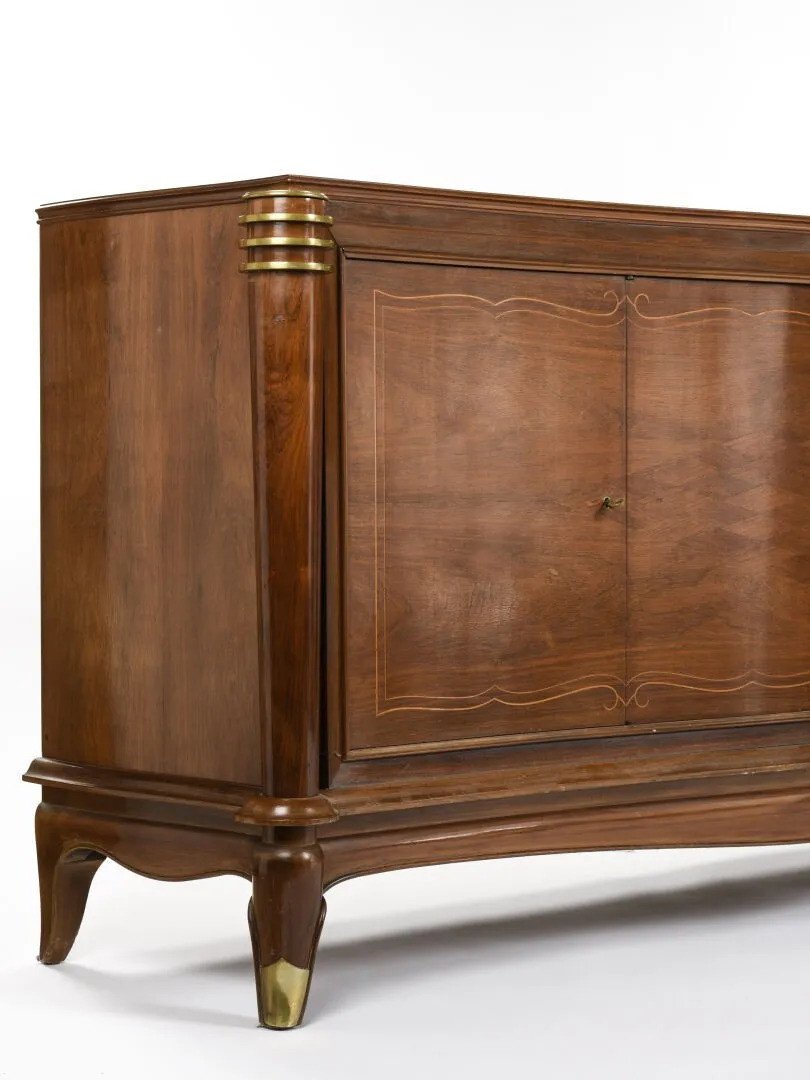 Large Art Deco Sideboard In Rosewood, Precious Wood And Bronze Circa 1930-photo-4