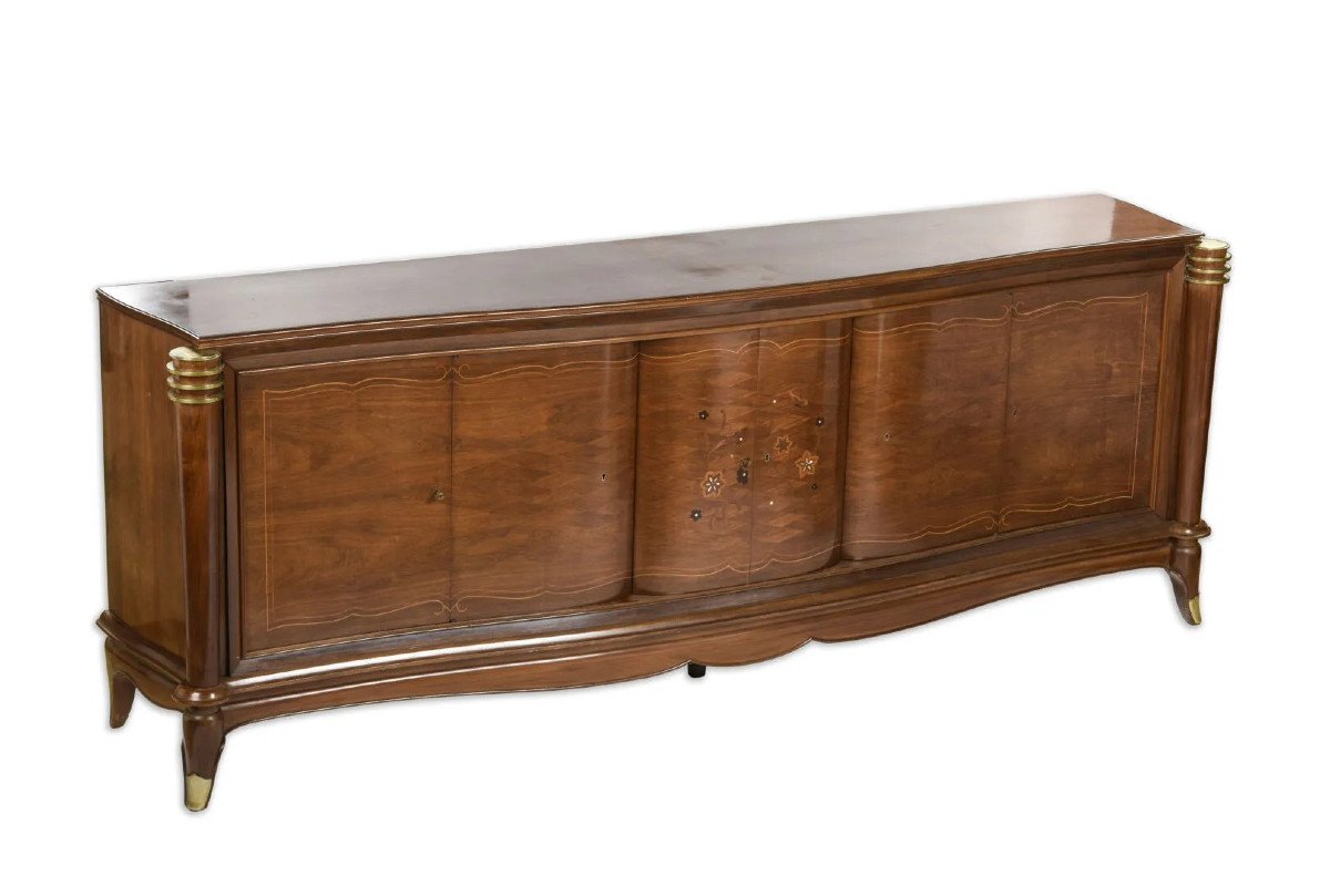 Large Art Deco Sideboard In Rosewood, Precious Wood And Bronze Circa 1930