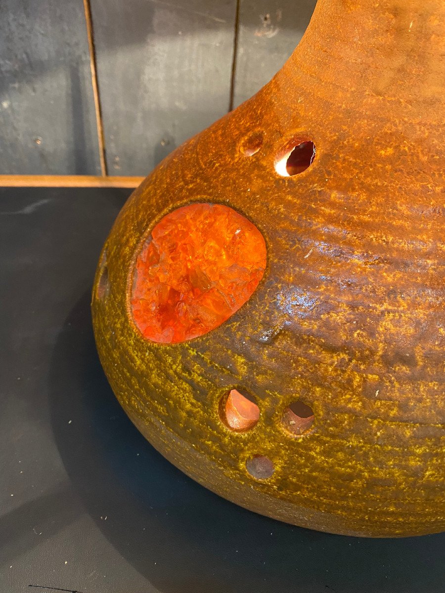1950 Terracotta Lamp, And Its Original Resin Shade-photo-1