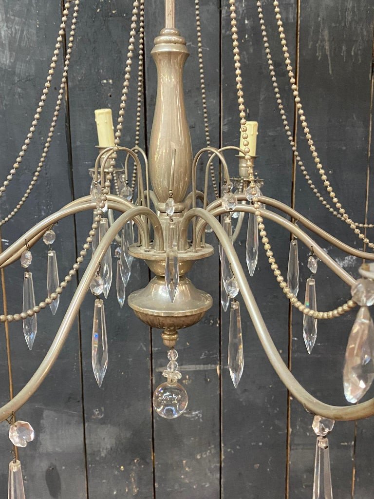 Grand Lustre En Métal Argenté Attribué à La Maison Jansen Circa 1950/1960-photo-3