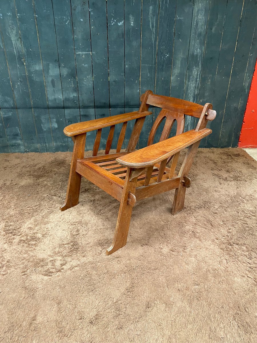 Pair Of Arts And Crafts Style Armchairs In Teak-photo-4