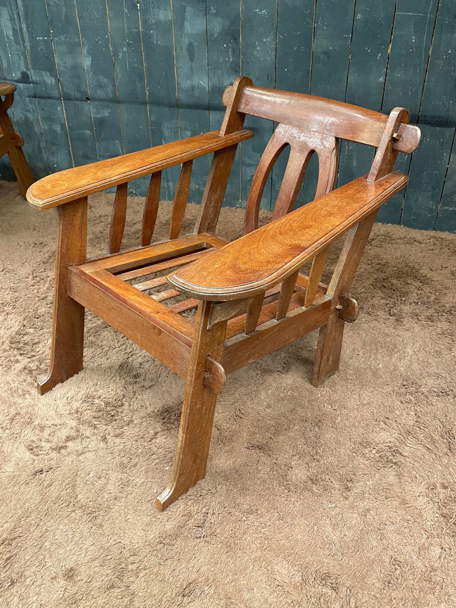 Pair Of Arts And Crafts Style Armchairs In Teak-photo-2