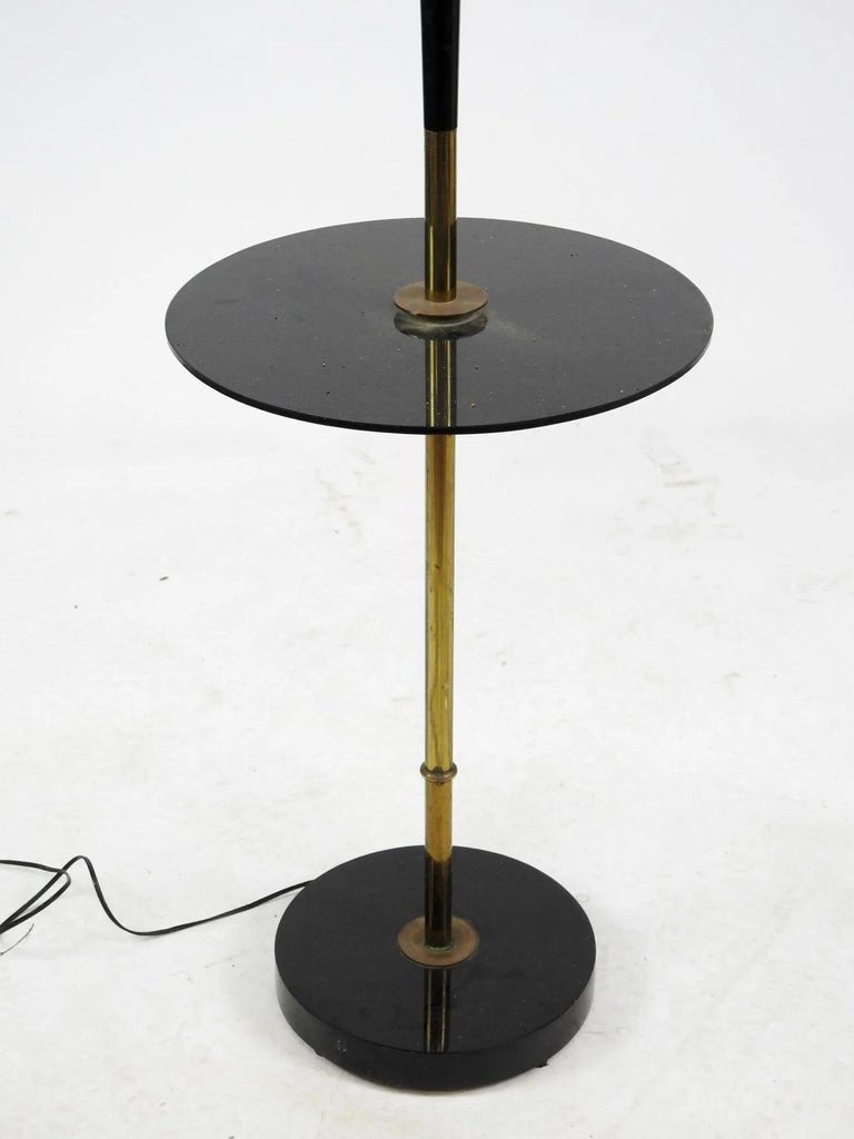Elegant Floor Lamp In Lacquered Metal And Marble (opaline) Attributed To Arlus, Circa 1950/1960-photo-2
