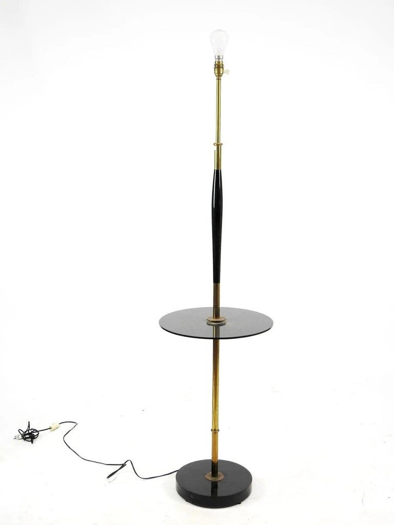 Elegant Floor Lamp In Lacquered Metal And Marble (opaline) Attributed To Arlus, Circa 1950/1960