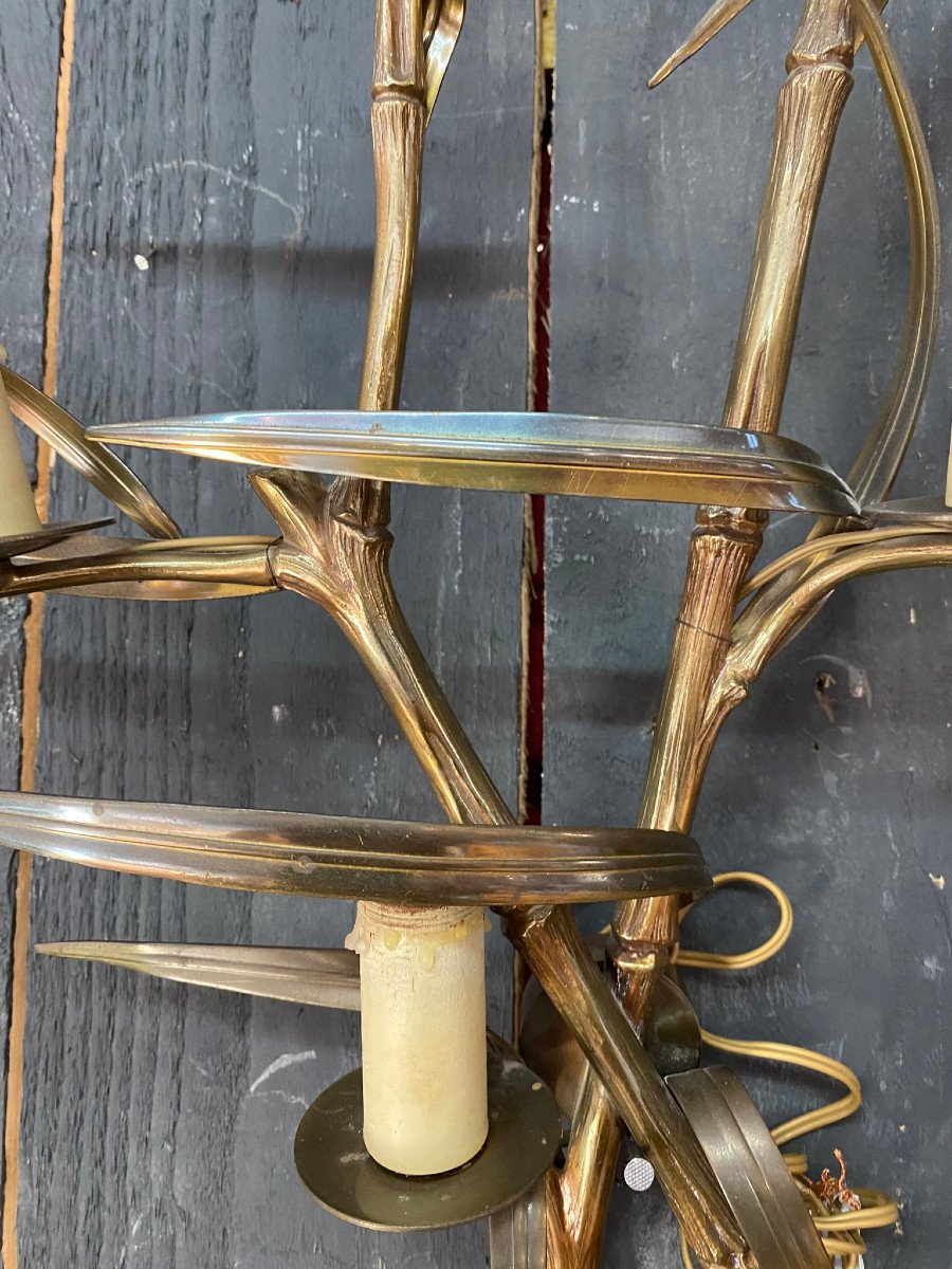 Maison Charles, Pair Of Bronze Sconces With Bamboo Decor, Circa 1950/1960, Signed-photo-1