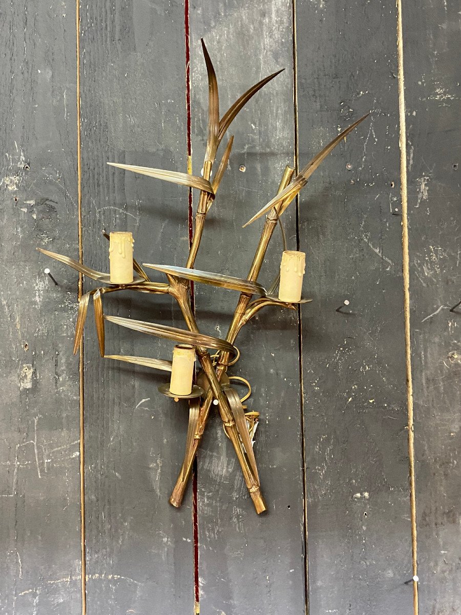 Maison Charles, Pair Of Bronze Sconces With Bamboo Decor, Circa 1950/1960, Signed-photo-6
