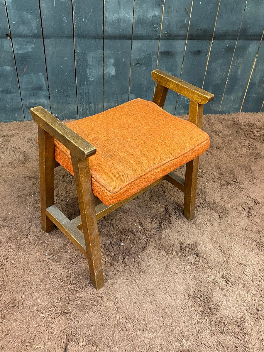 Guillerme And Chambron, Oak Stool, Circa 1970, Edition Your House-photo-2