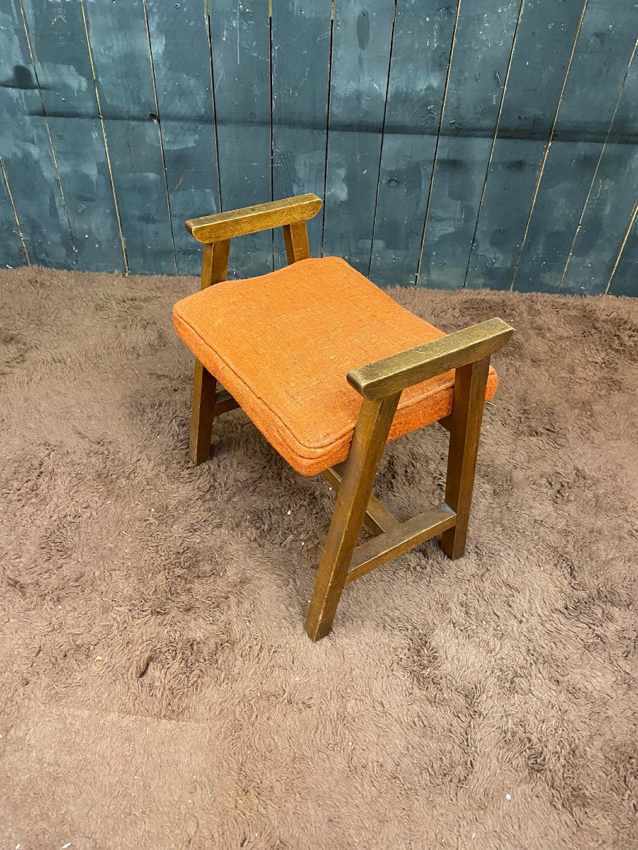 Guillerme And Chambron, Oak Stool, Circa 1970, Edition Your House-photo-5
