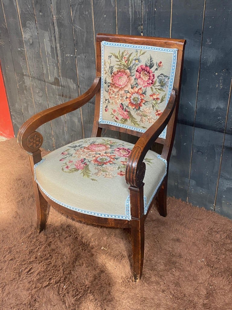 Old Empire Mahogany Armchair, New Tapestry.-photo-2
