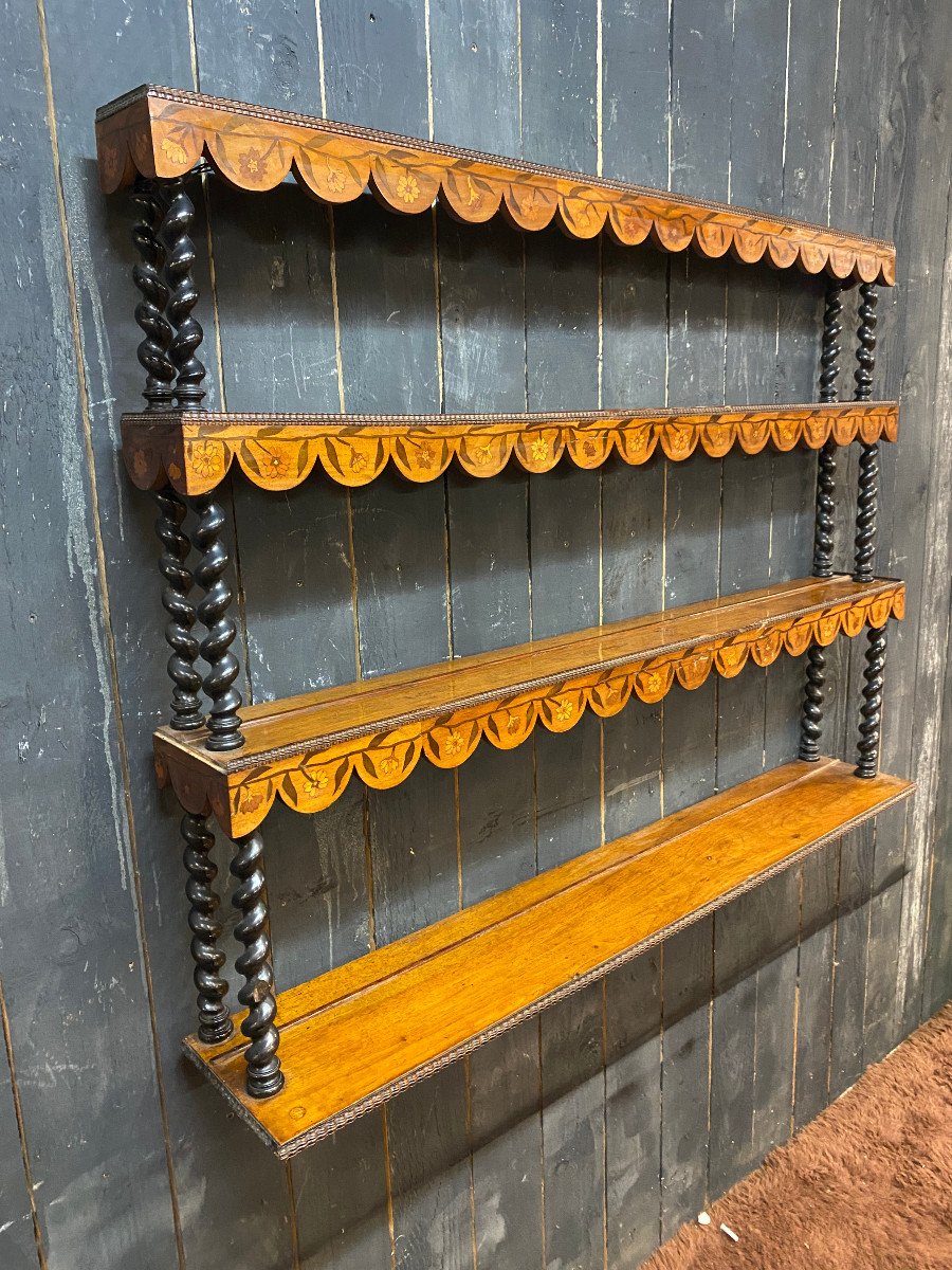   Grande  Etagère Hollandaise En Palissandre, Decor Fleuri XIXeme-photo-3