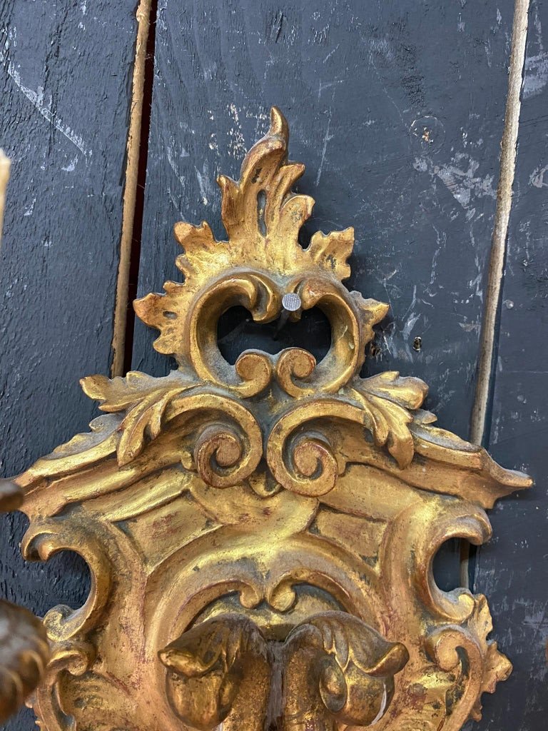 Paire d'Appliques En Bois Doré , Style Baroque, Circa 1930/1950-photo-4