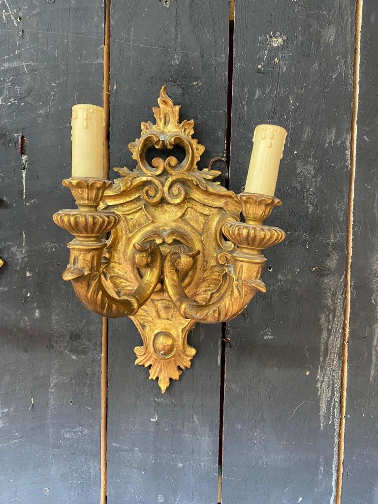 Paire d'Appliques En Bois Doré , Style Baroque, Circa 1930/1950-photo-2