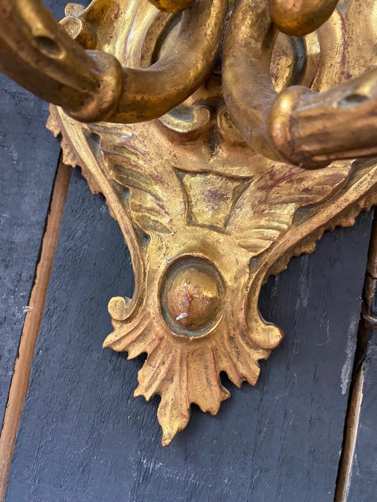 Paire d'Appliques En Bois Doré , Style Baroque, Circa 1930/1950-photo-3