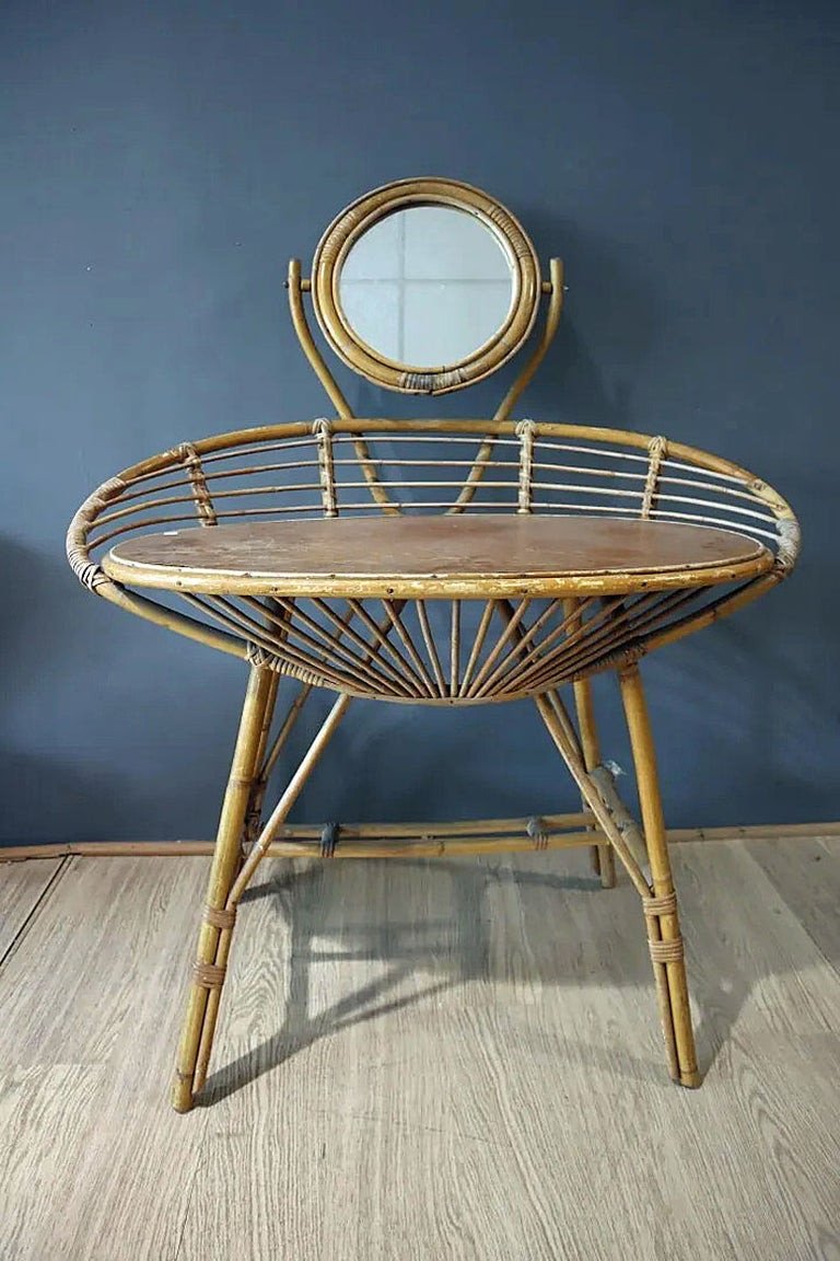 Originale Console En Bambou, Coiffeuse Attribuée à Louis Sognot Circa 1950-photo-4