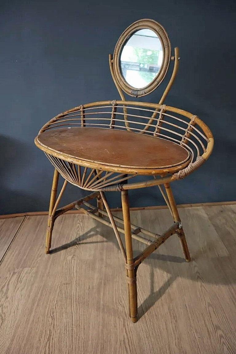 Originale Console En Bambou, Coiffeuse Attribuée à Louis Sognot Circa 1950-photo-1