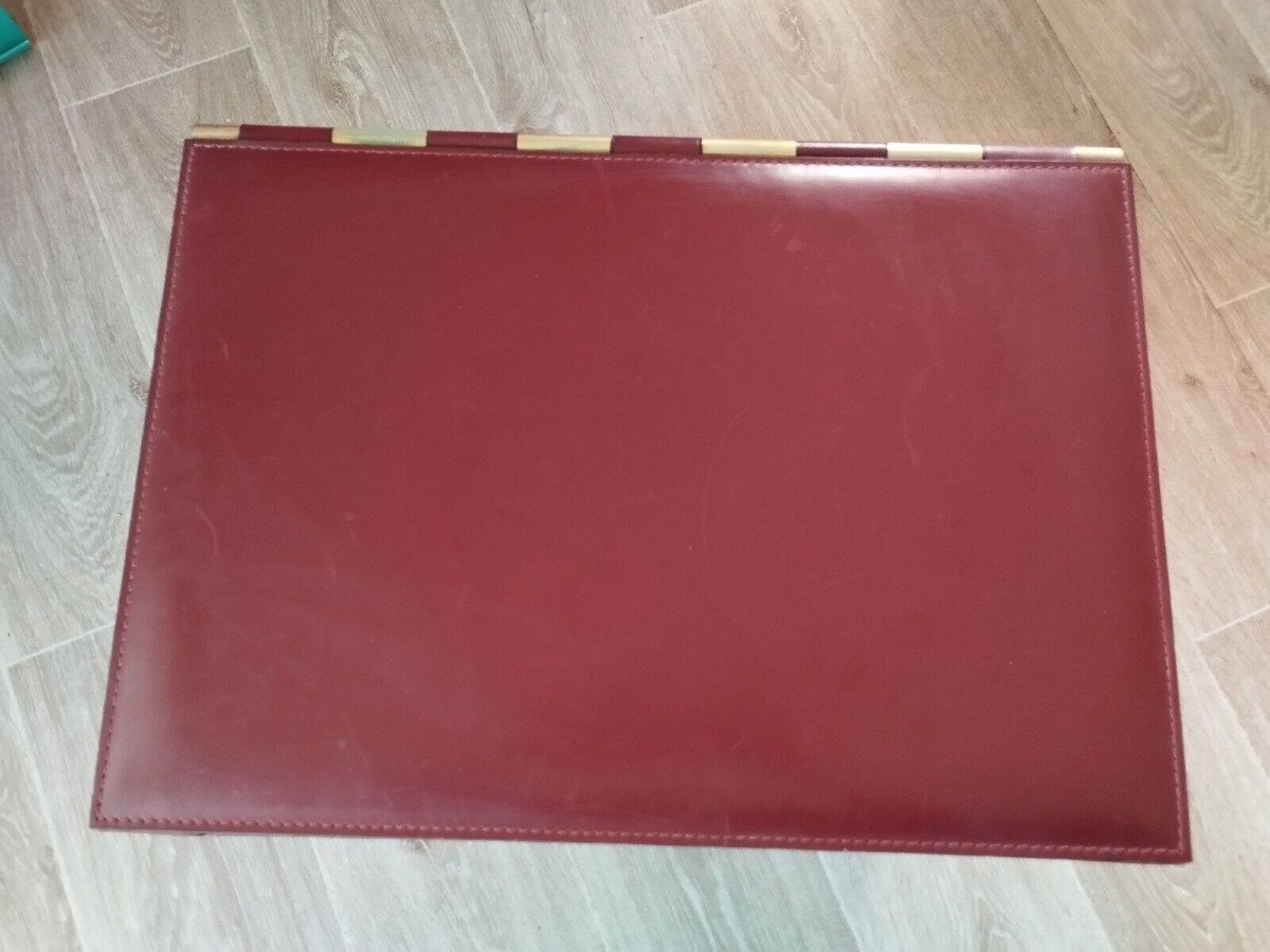 Desk Pad In Leather And Brass Attributed To Jacques Adnet, Circa 1950 Very Good Condition