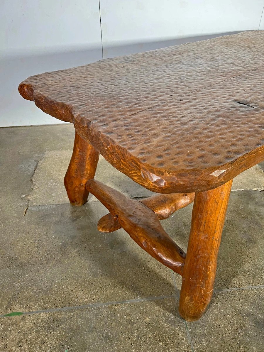 Exceptional Brutalist Table In Solid Elm Circa 1950/1960-photo-3