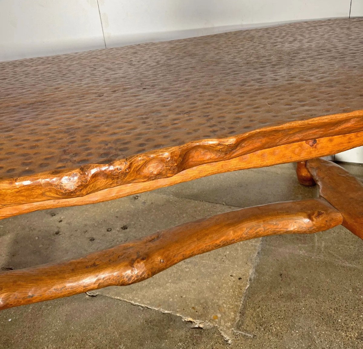 Exceptional Brutalist Table In Solid Elm Circa 1950/1960-photo-4