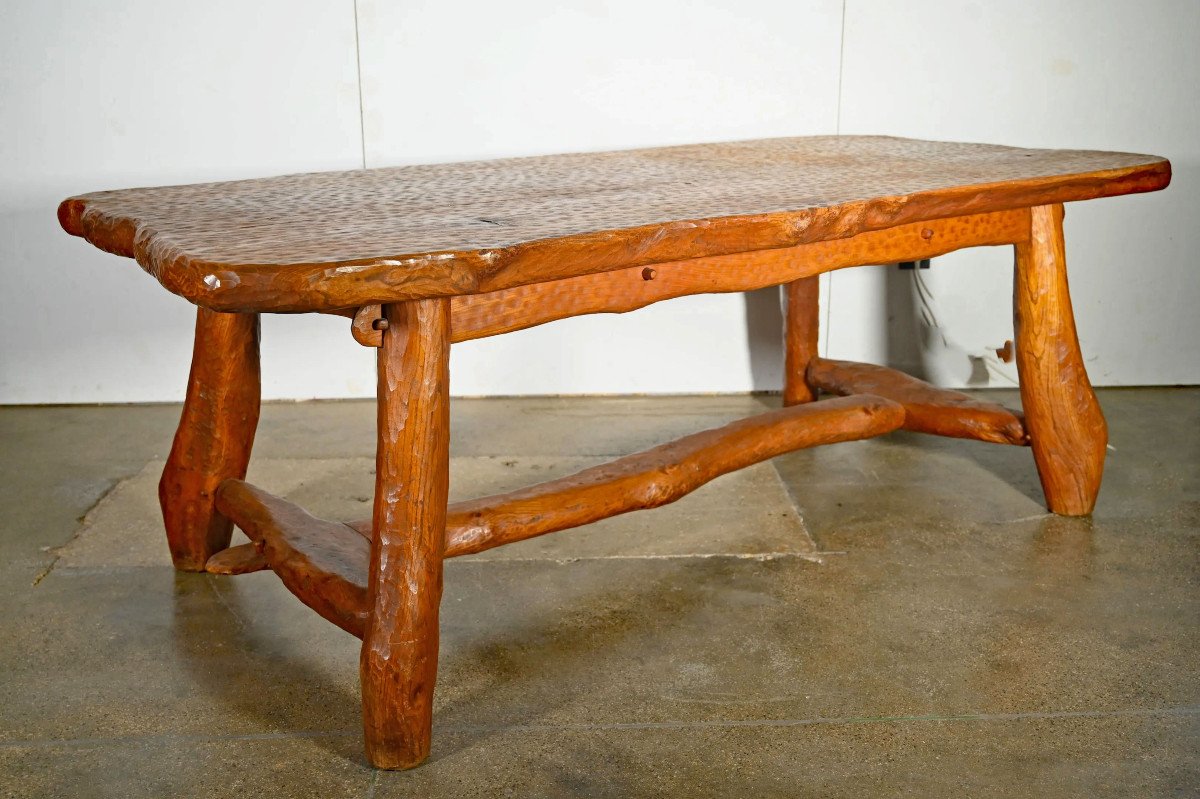 Exceptional Brutalist Table In Solid Elm Circa 1950/1960-photo-1
