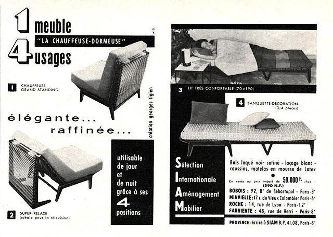 Georges Tigien , Intéressant Fauteuil Transformable En Chauffeuse Et Lit d'Appoint , Circa 1960-photo-1