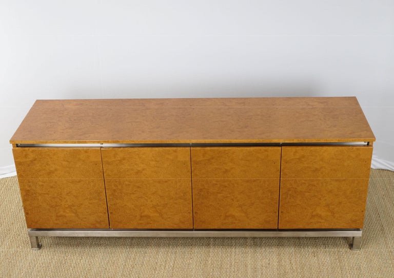 Guy Lefevre, Rare Elm Burl Sideboard, On Steel Base Circa 1970-photo-3