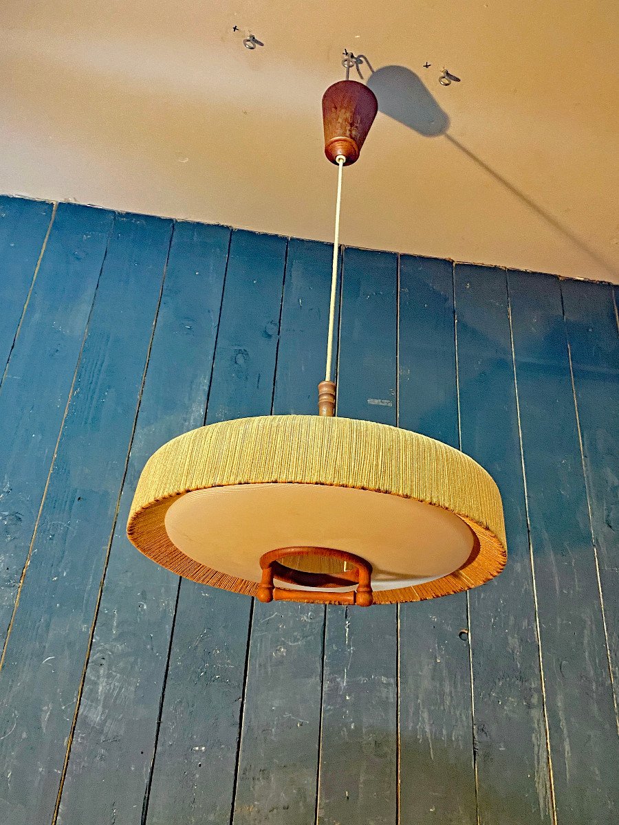 Scandinavian Work, Up And Down Chandelier In Teak And Rope Circa 1960-photo-5
