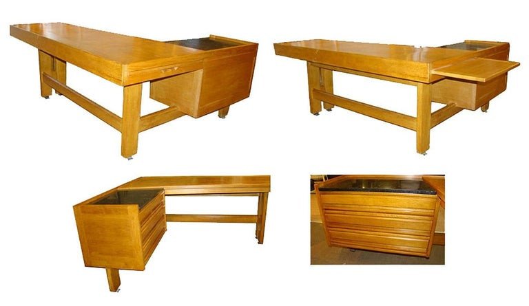 Guillerme Et Chambron, Rare Large L-shaped Desk, Edition Votre Maison Circa 1950/1960-photo-1