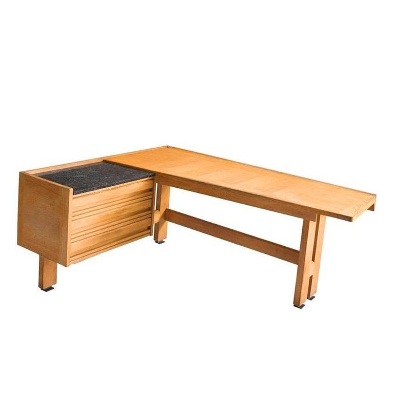 Guillerme Et Chambron, Rare Large L-shaped Desk, Edition Votre Maison Circa 1950/1960-photo-2