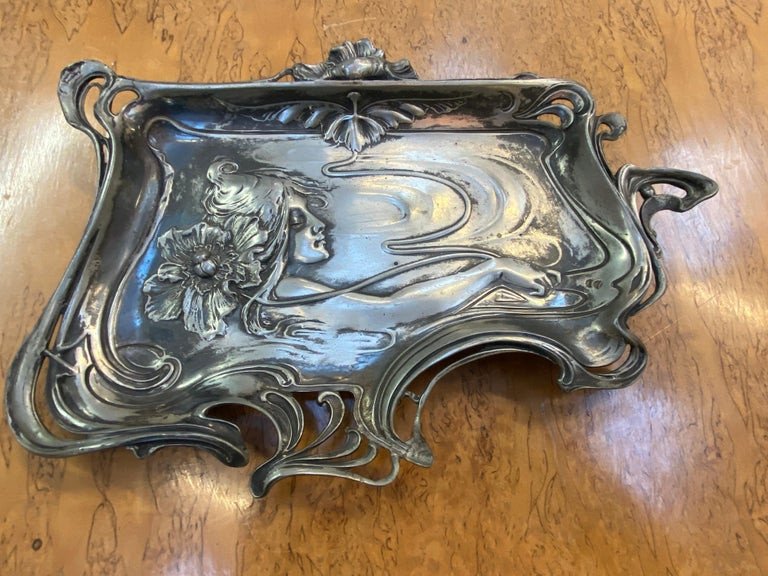 Empty Pocket Art Nouveau Period In Pewter, Circa 1900-photo-4