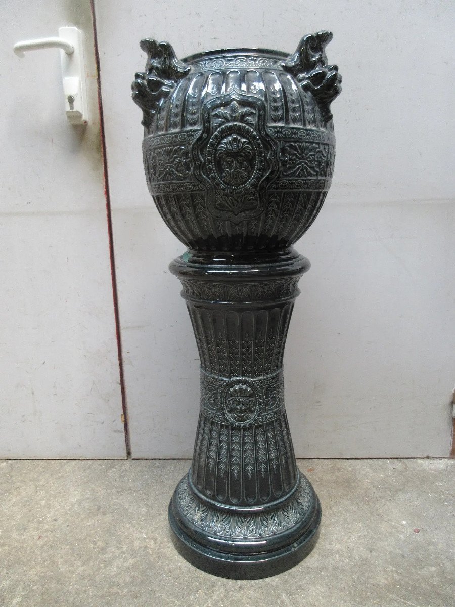 Complete 1900, Column And Its Ceramic Planter,-photo-5