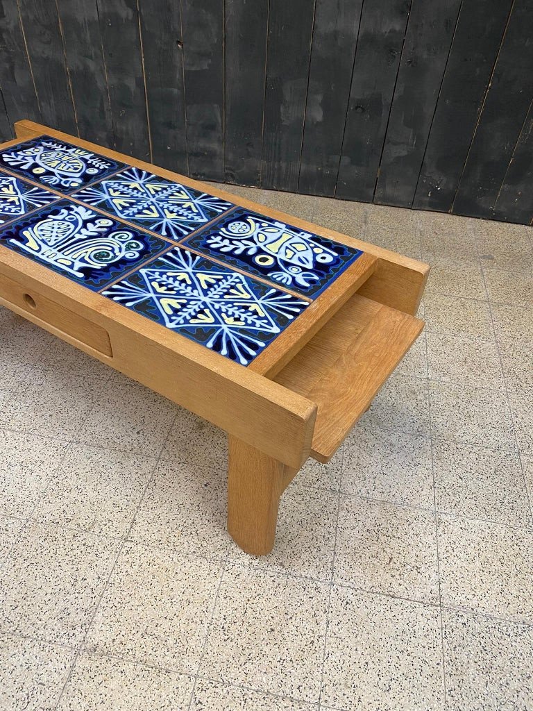 Guillerme Et Chambron, Rare Oak And Enameled Lava Living Room Table, Your Home Circa 1970-photo-5