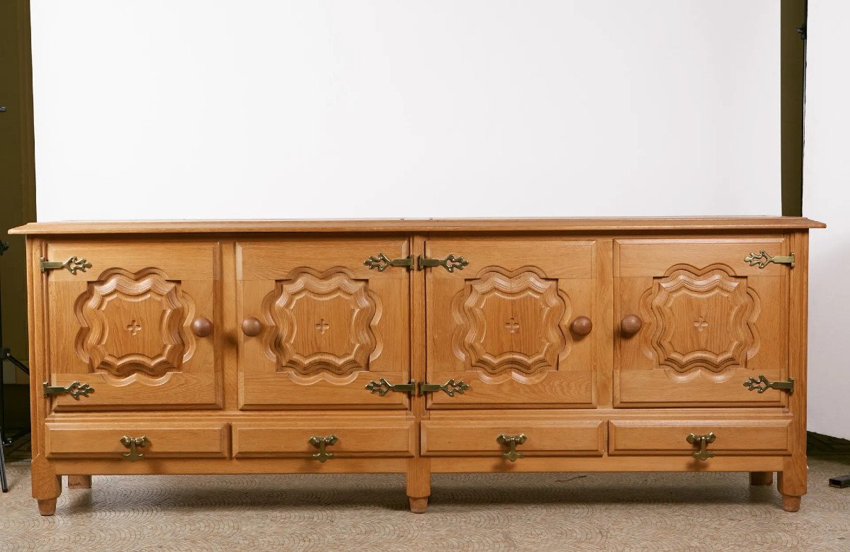 Guillerme Et Chambron, Large Oak Sideboard, Vos Maison Edition Circa 1970