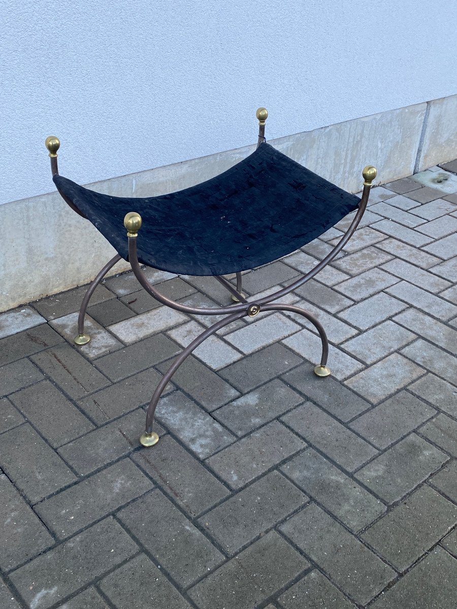 Curule Seat In Metal And Brass, In The Style Of Maison Jansen, Circa 1950/1960-photo-3
