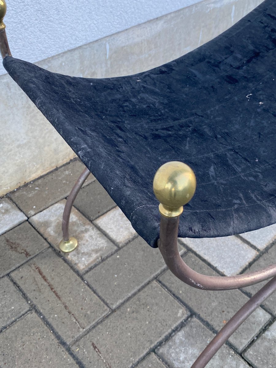 Curule Seat In Metal And Brass, In The Style Of Maison Jansen, Circa 1950/1960-photo-4