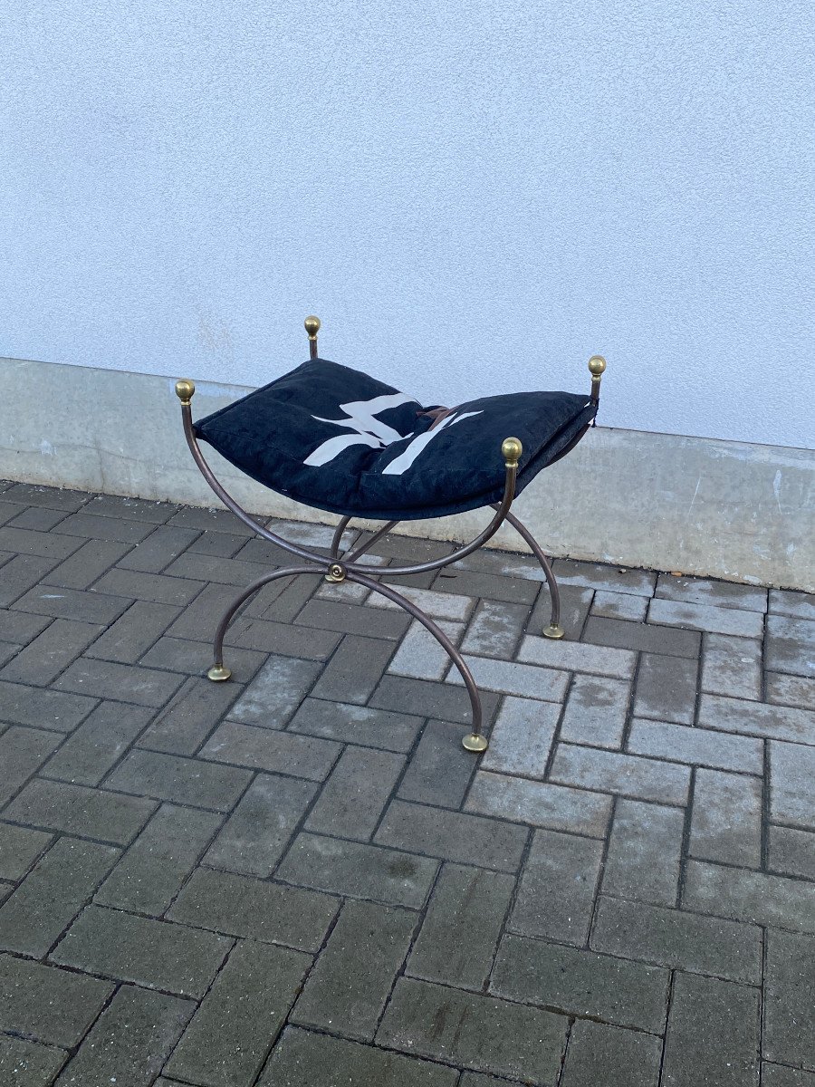 Curule Seat In Metal And Brass, In The Style Of Maison Jansen, Circa 1950/1960