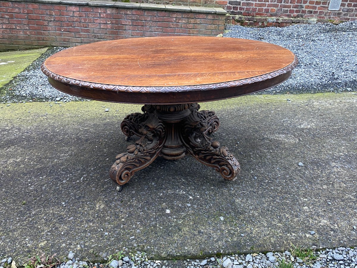 Large Pedestal Table, Or Table In Solid Oak Louis 13 Style, Circa 1900/1930, Up To 350 Cm-photo-2