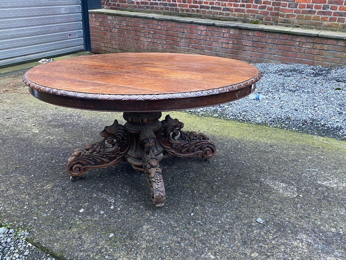 Large Pedestal Table, Or Table In Solid Oak Louis 13 Style, Circa 1900/1930, Up To 350 Cm-photo-3