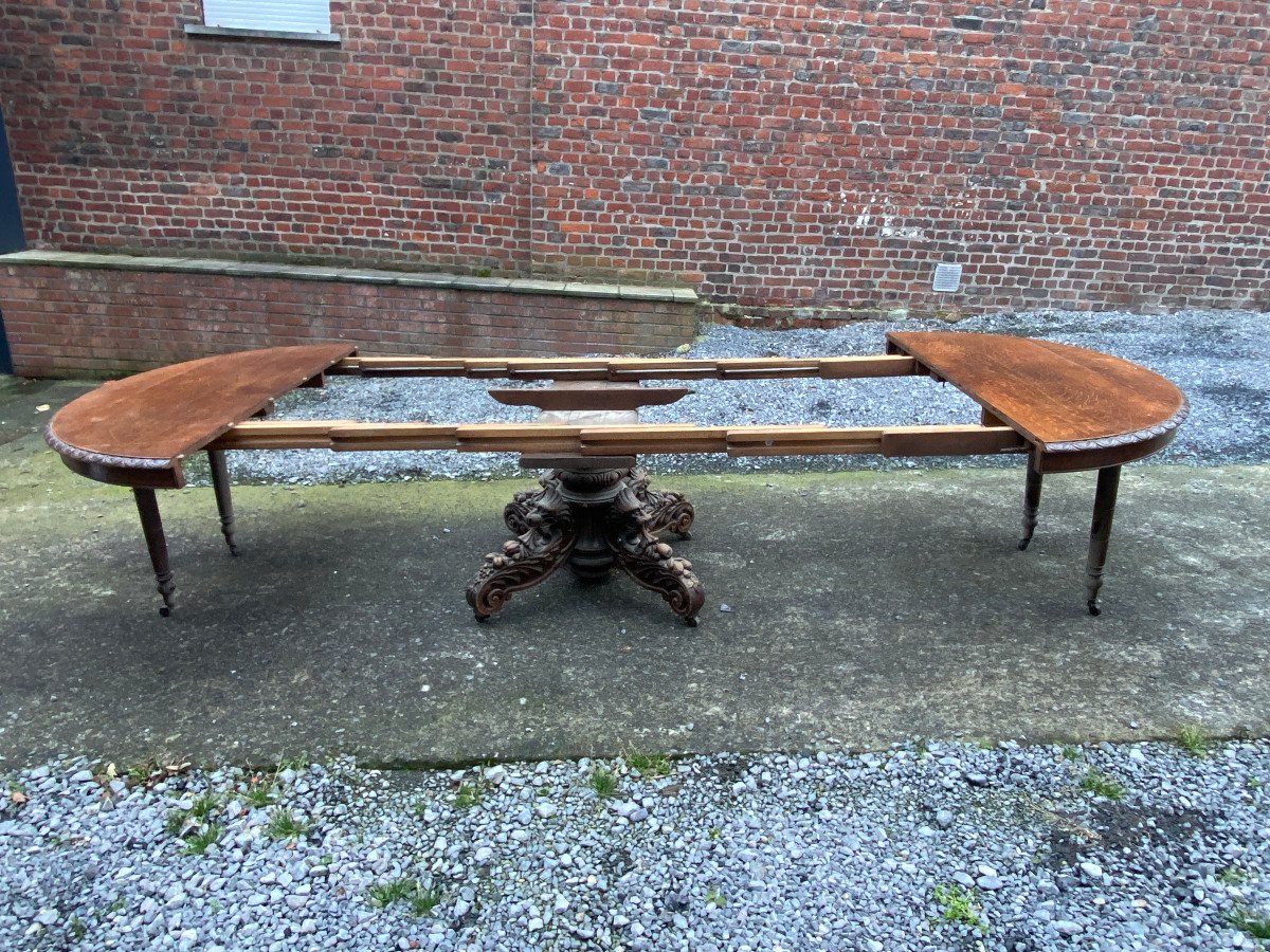 Large Pedestal Table, Or Table In Solid Oak Louis 13 Style, Circa 1900/1930, Up To 350 Cm-photo-5