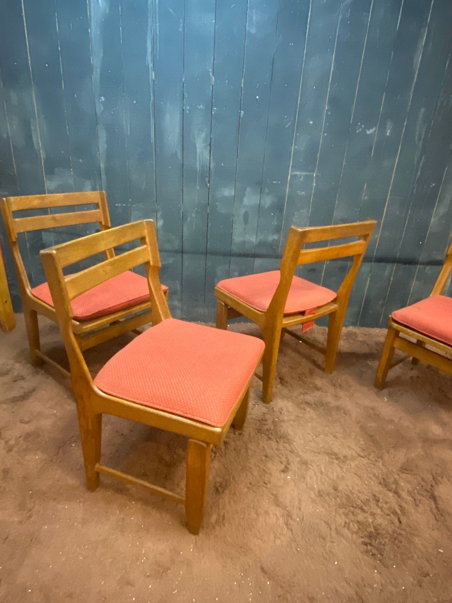 Guillerme Et Chambron, Suite Of 4 Oak Chairs, Edition Vos Maison Circa 1960-photo-4