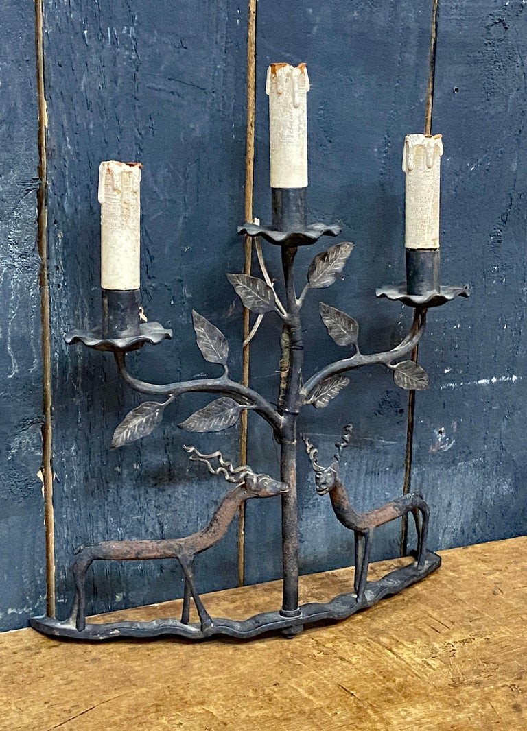Work Of Popular Art, Table Lamp Or Wall Lamp In Wrought Iron Circa 1950-photo-2