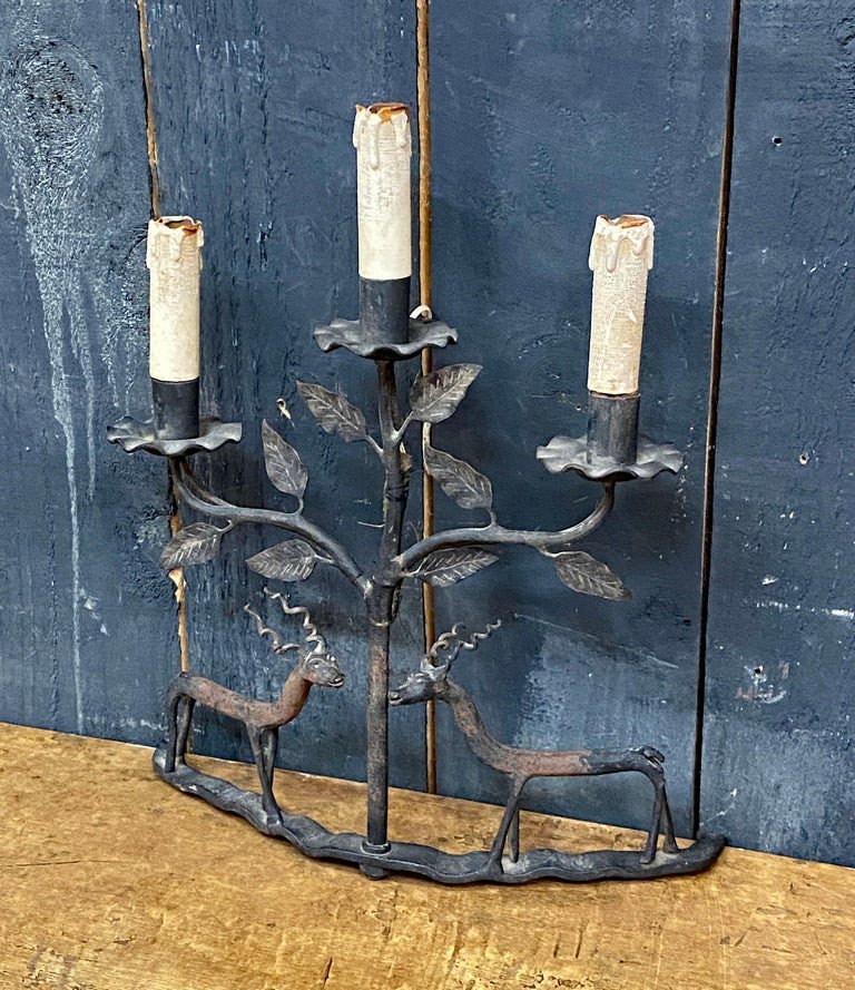Work Of Popular Art, Table Lamp Or Wall Lamp In Wrought Iron Circa 1950-photo-1