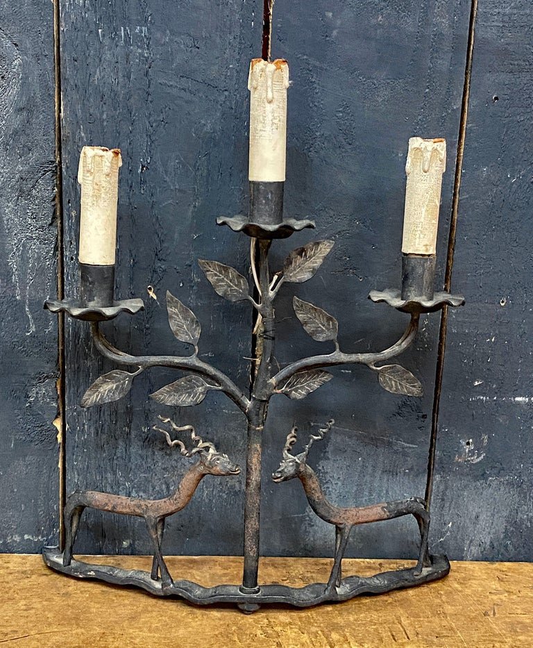 Work Of Popular Art, Table Lamp Or Wall Lamp In Wrought Iron Circa 1950-photo-4