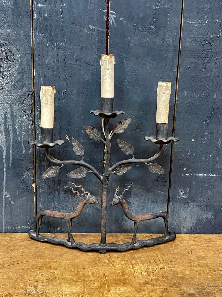 Work Of Popular Art, Table Lamp Or Wall Lamp In Wrought Iron Circa 1950